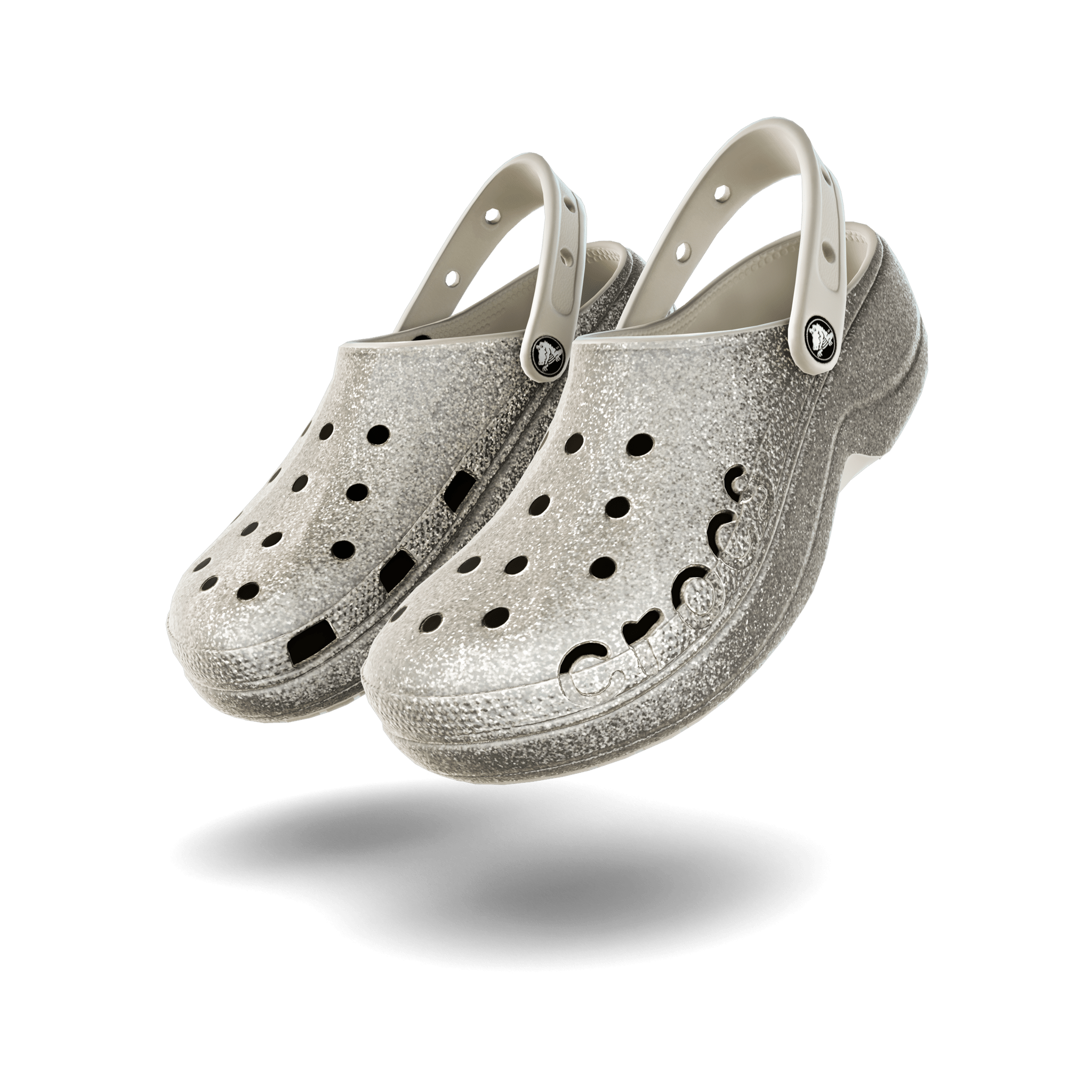 Crocs Baya Glitter Platform Clog Pearl White
